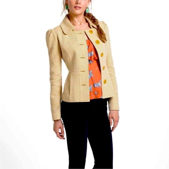 Tabitha Wool Blend Herringbone Blazer Gold Womens 8 - Picture 13 of 13